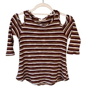 Ripe Brown Striped Shoulder Cut Out Top Size XS or S Y2K Minimalist Stretch